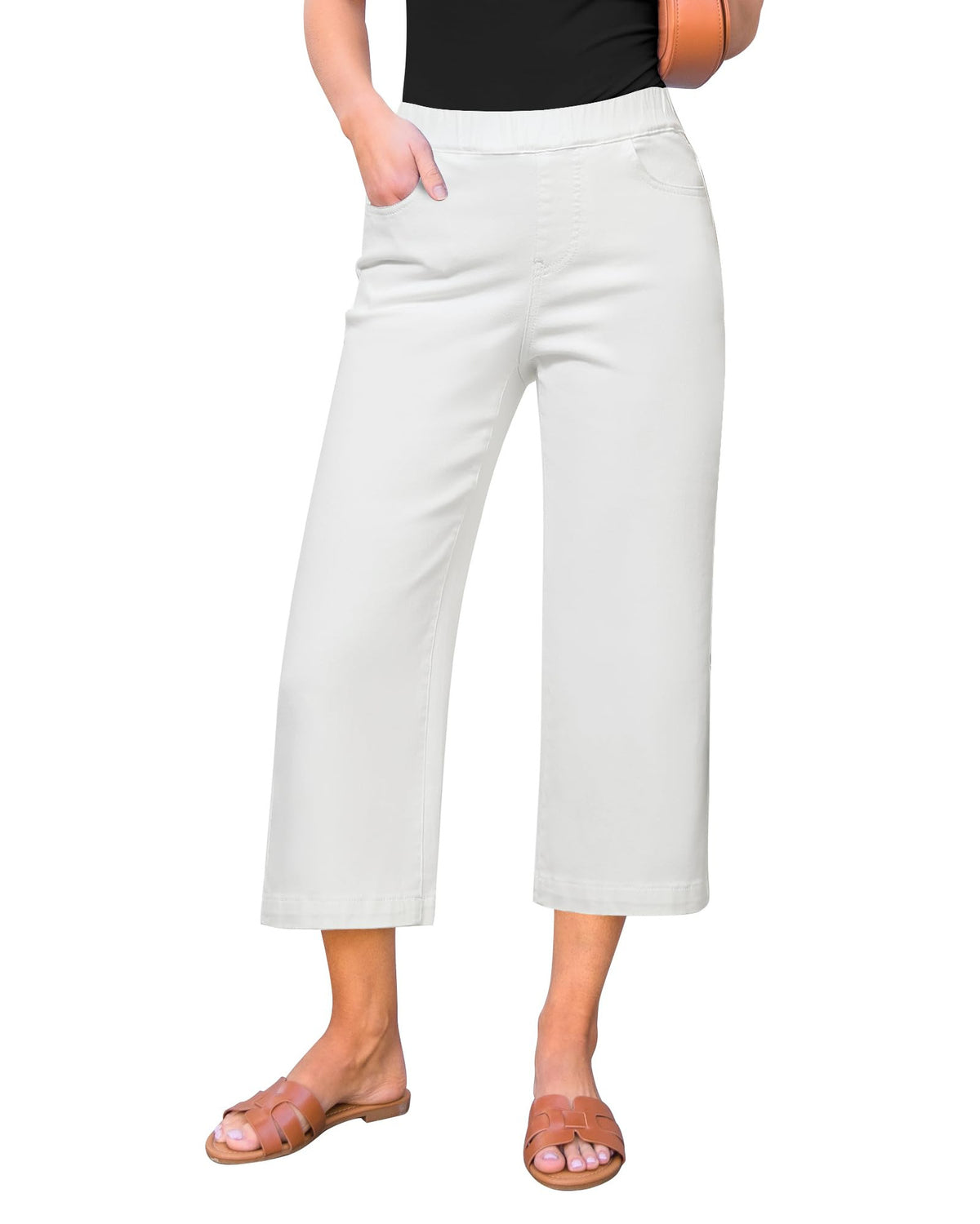 Fashionable Womens High-Waisted Straight-Leg Denim Pants
