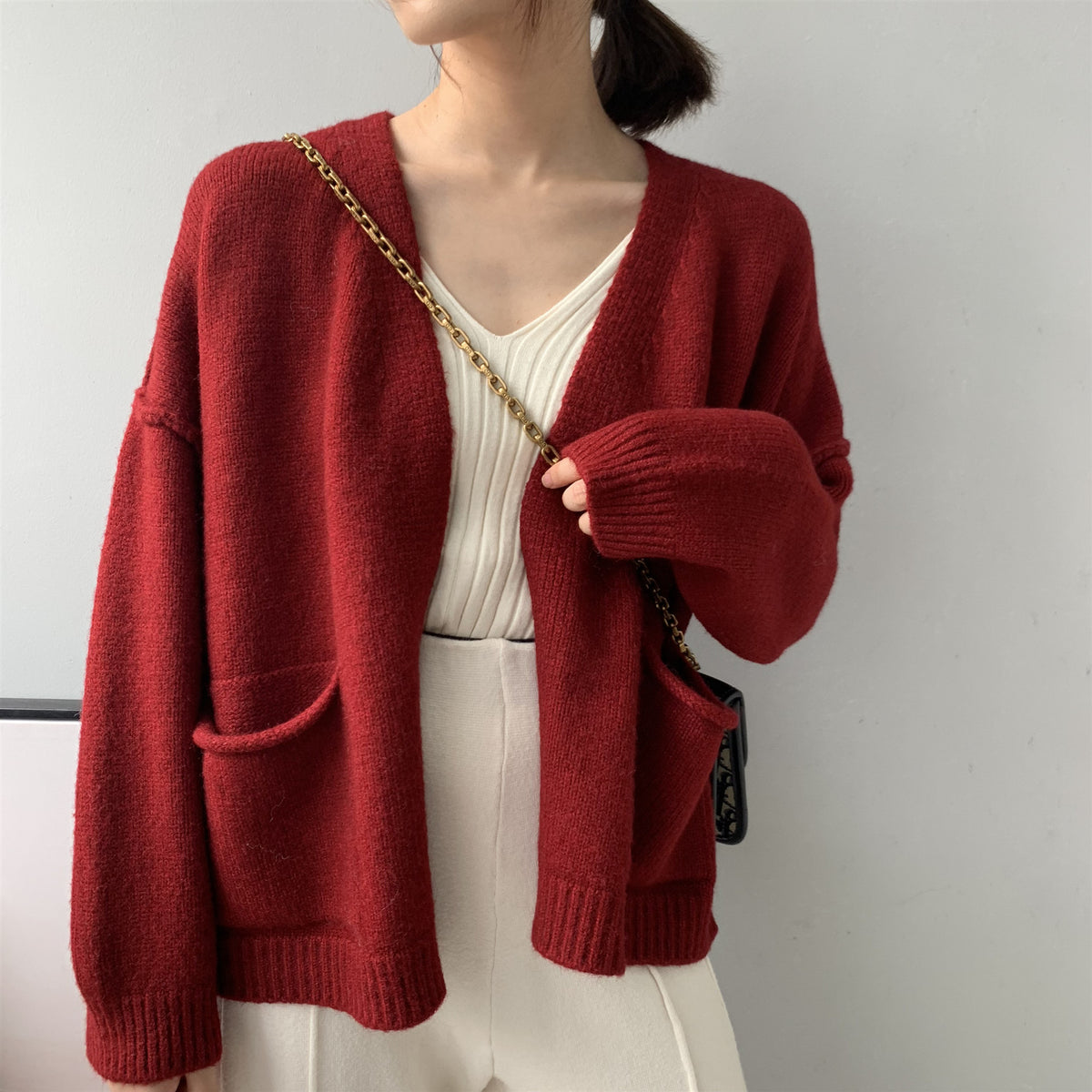 Casual Knitted Cardigan Laid-back Style Womens