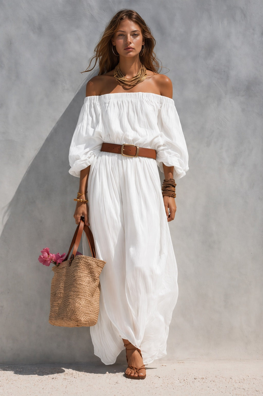 Womens Boat-Neck Sleeveless Casual Cotton-Linen Maxi Dress