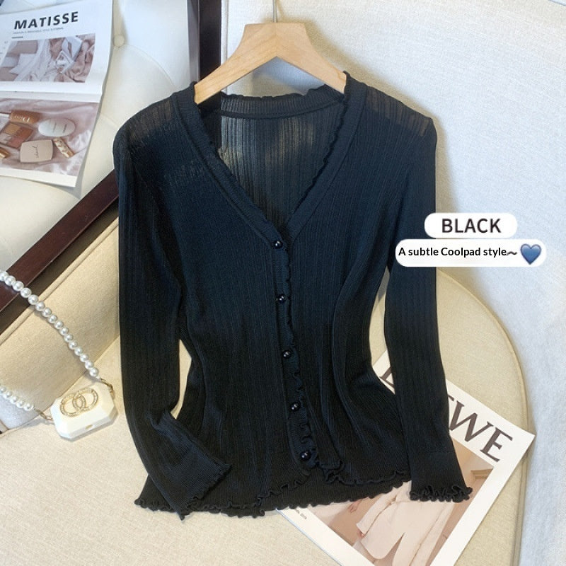 Summer Knitted Thin Outerwear Shawl Womens Long-Sleeve Short Sun-Protective Jacket