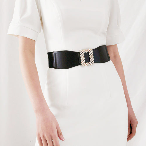 Black Rhinestone Elastic Waist Belt for Women