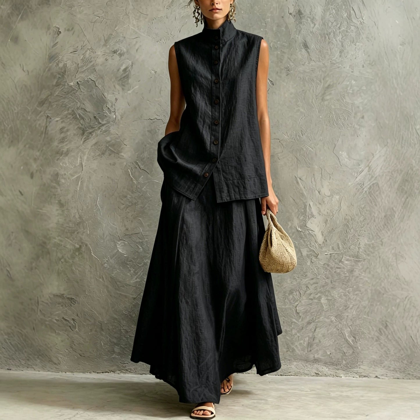 Solid-color Fashion Shirt Top Skirt Set