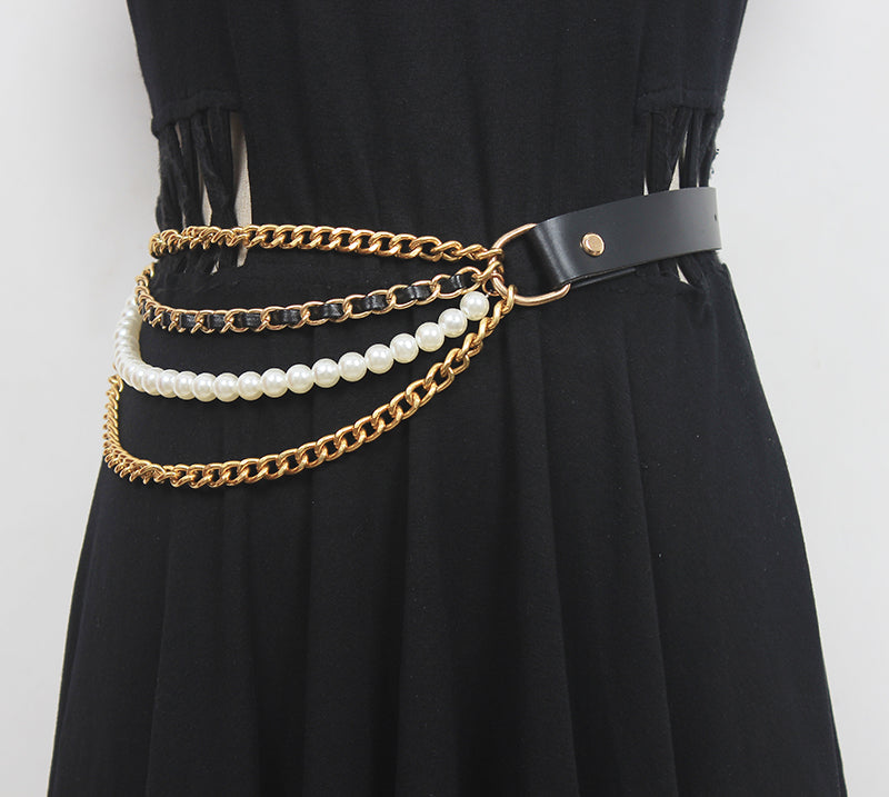 Women's Pearl Leather Belt for Dresses