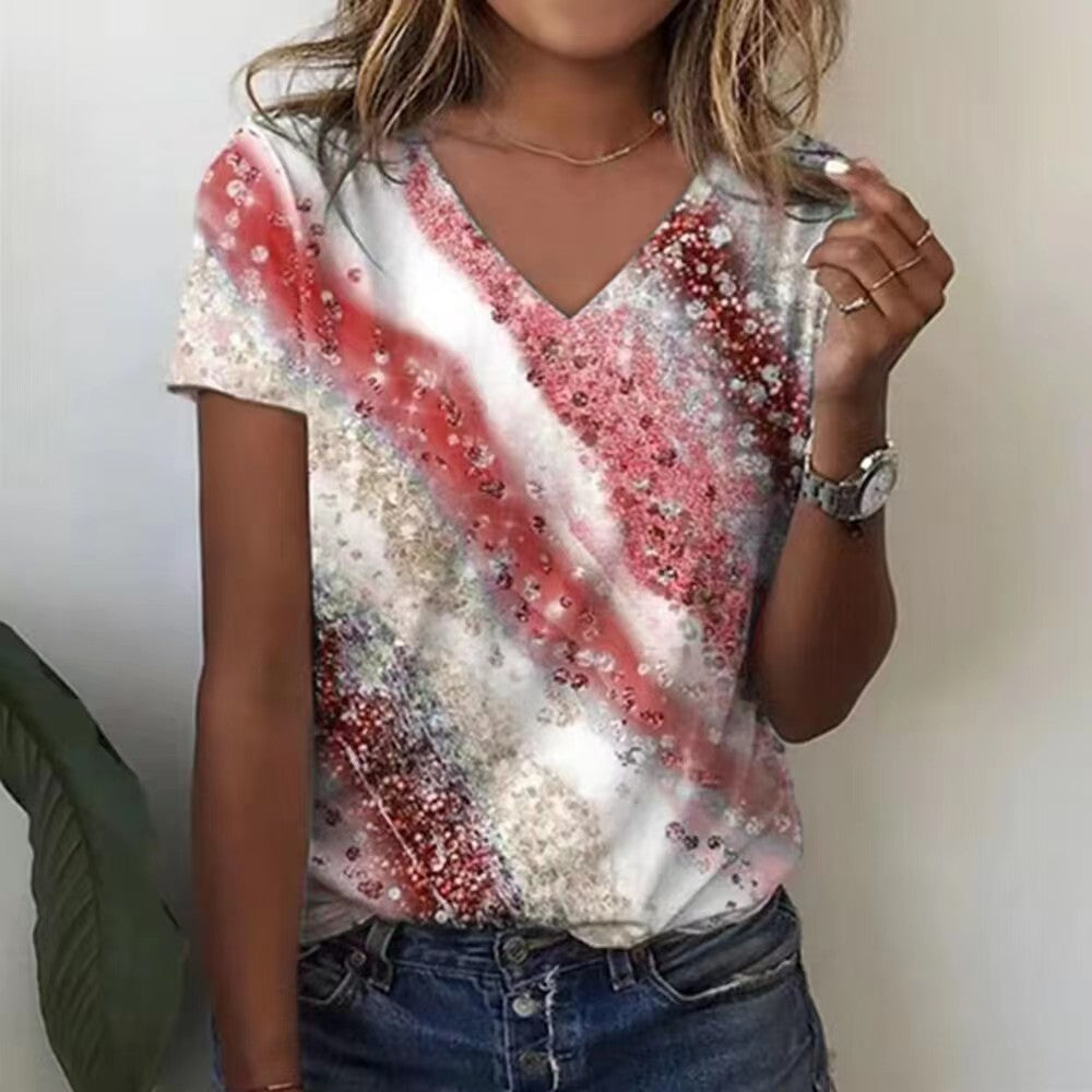 Printed V-neck Casual Short-sleeve T-shirt