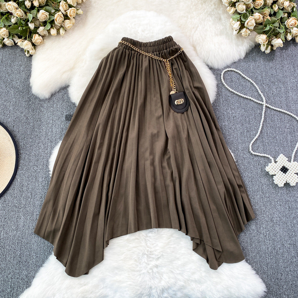Elastic High-waist Pleated Skirt For Women