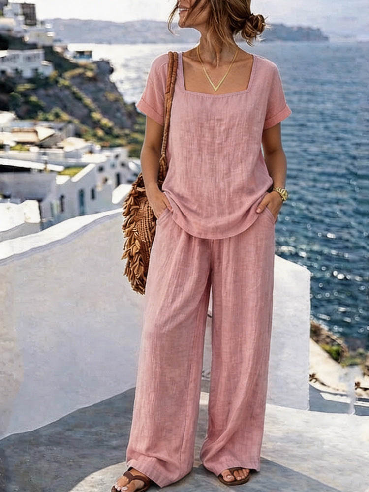 Women's Square-Neck Short-Sleeve Pantsuit