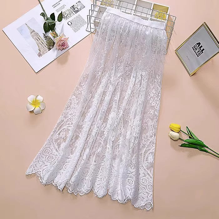Mesh Base-layer Lace Midi Skirt For Women