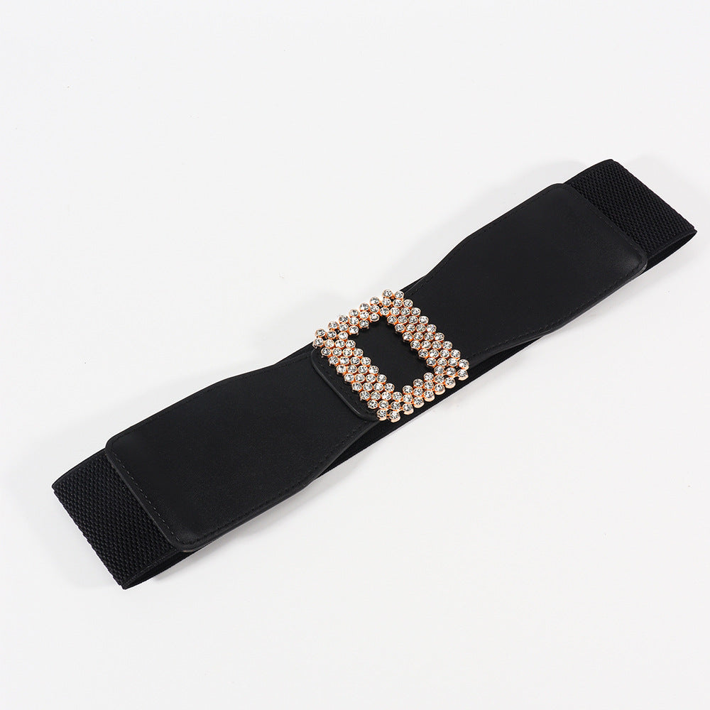 Black Rhinestone Elastic Waist Belt for Women