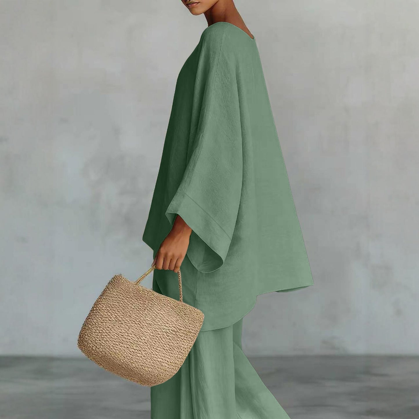 Women's Loose Shirt And Wide-Leg Pants Set