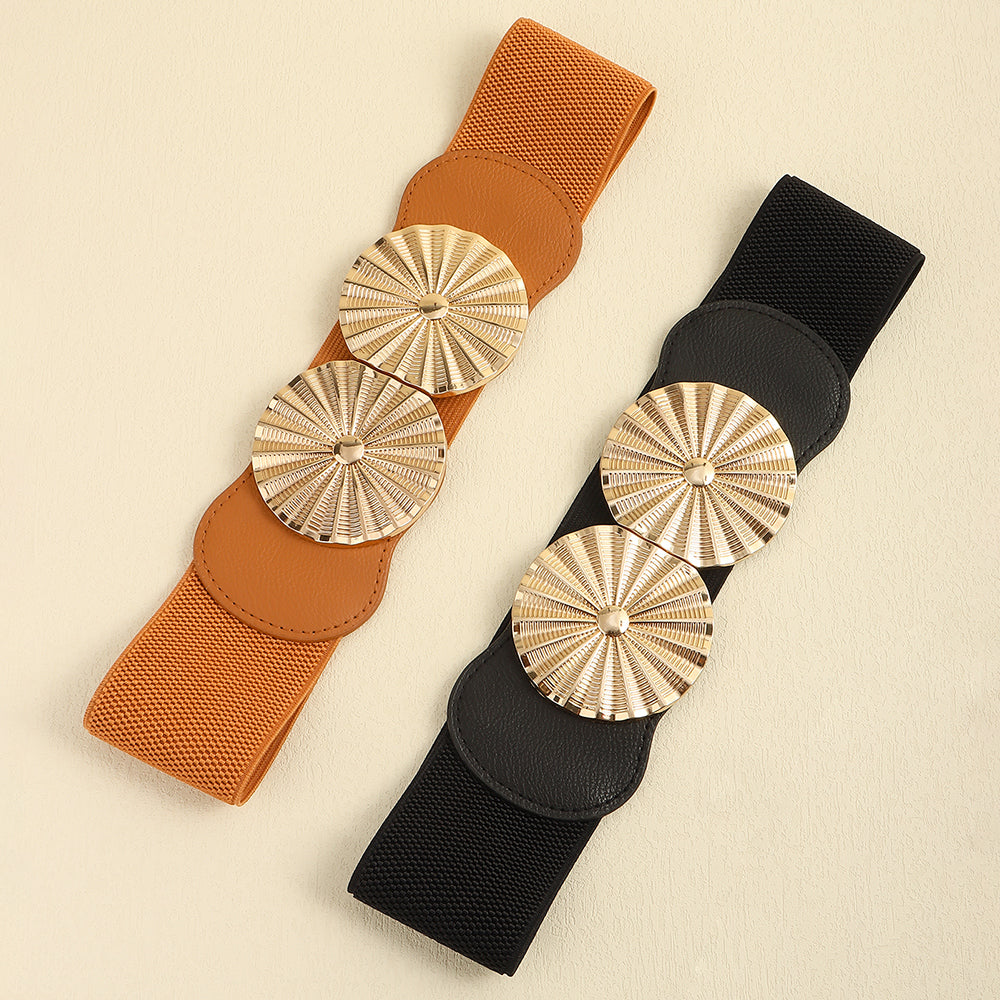 Women's Wide Belt with elastic metal circle detail