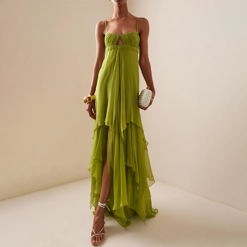 Irregular-design Solid-color Long Dress For Women