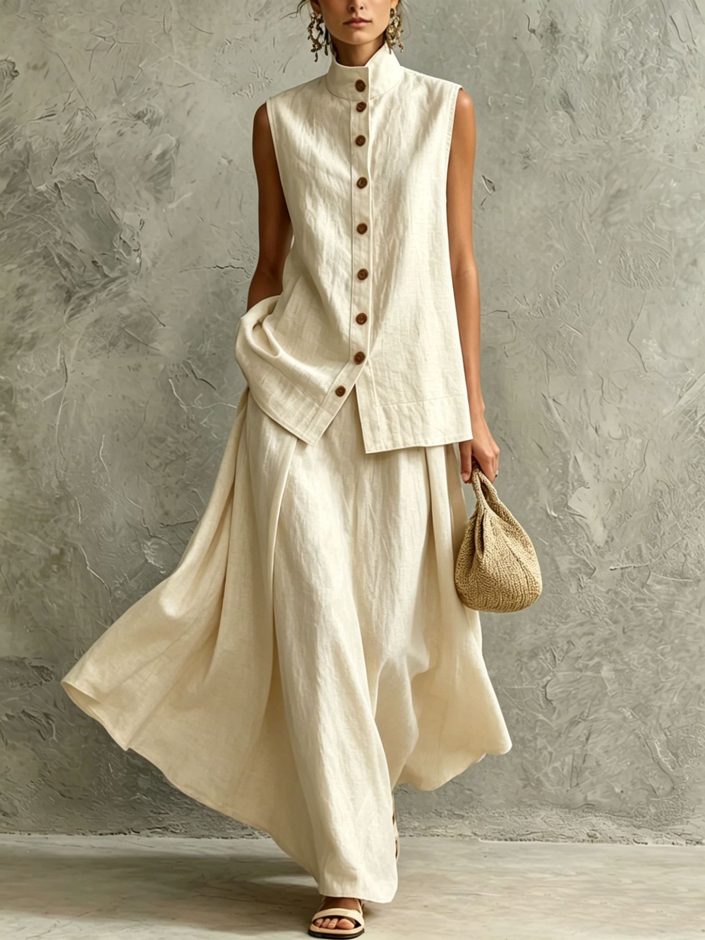 Solid-color Fashion Shirt Top Skirt Set