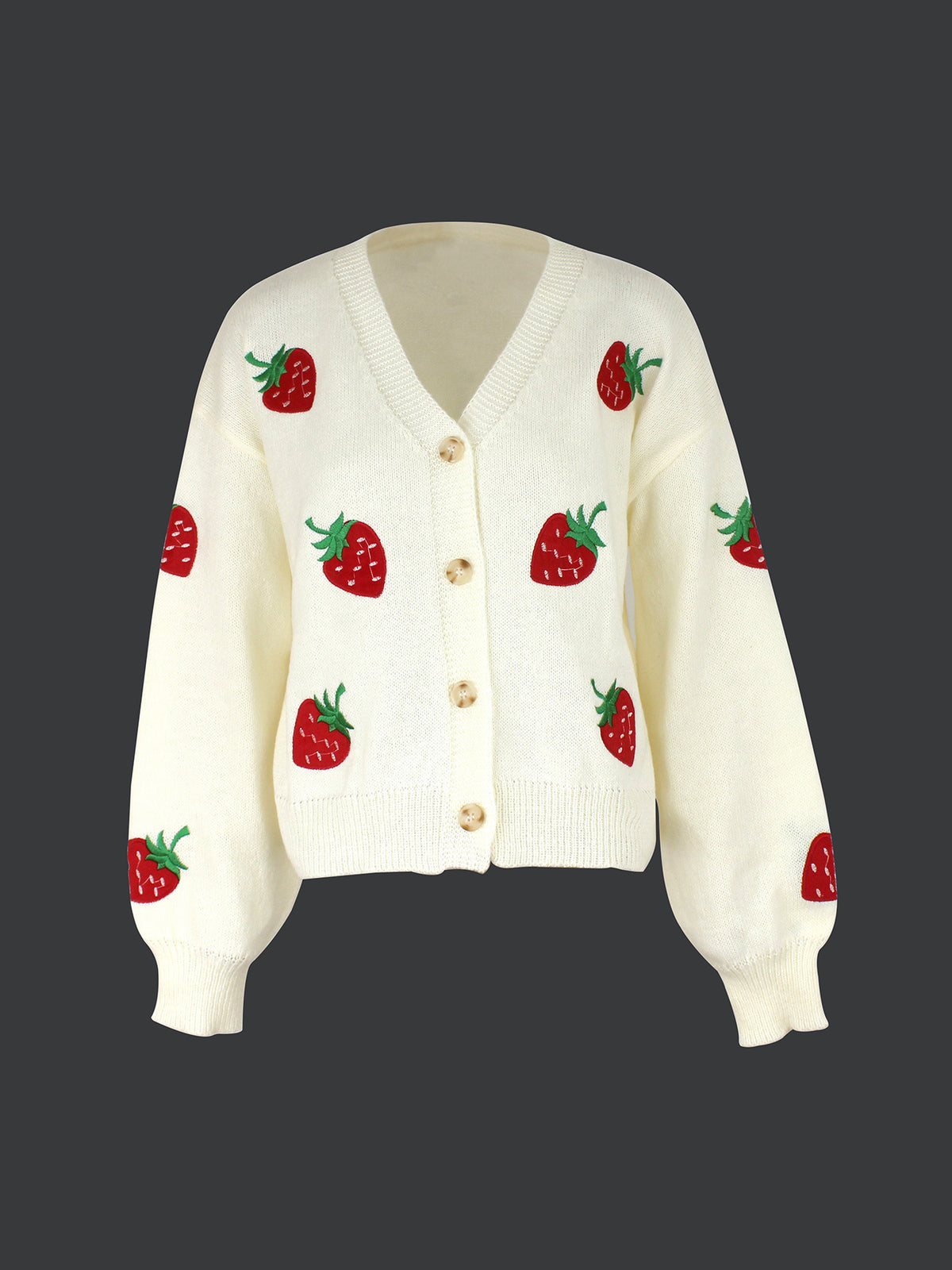 Long-sleeve Cardigan With Strawberry Embroidery Springautumn Jacket