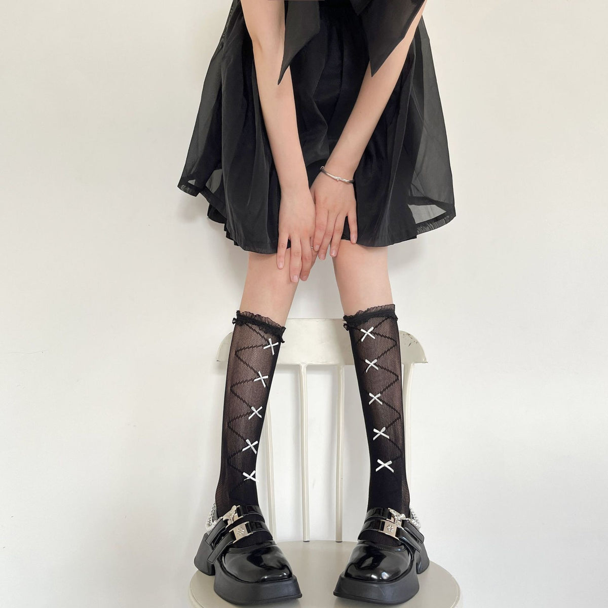 Multi Bow Tie Lace Mesh Socks Calf Socks Japanese  Pile Socks Mid Tube Socks