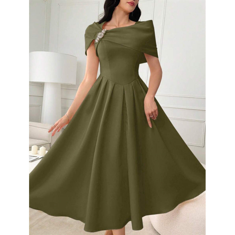 Womens Slim-fit Elegant Off-shoulder Waist-cinching Dress
