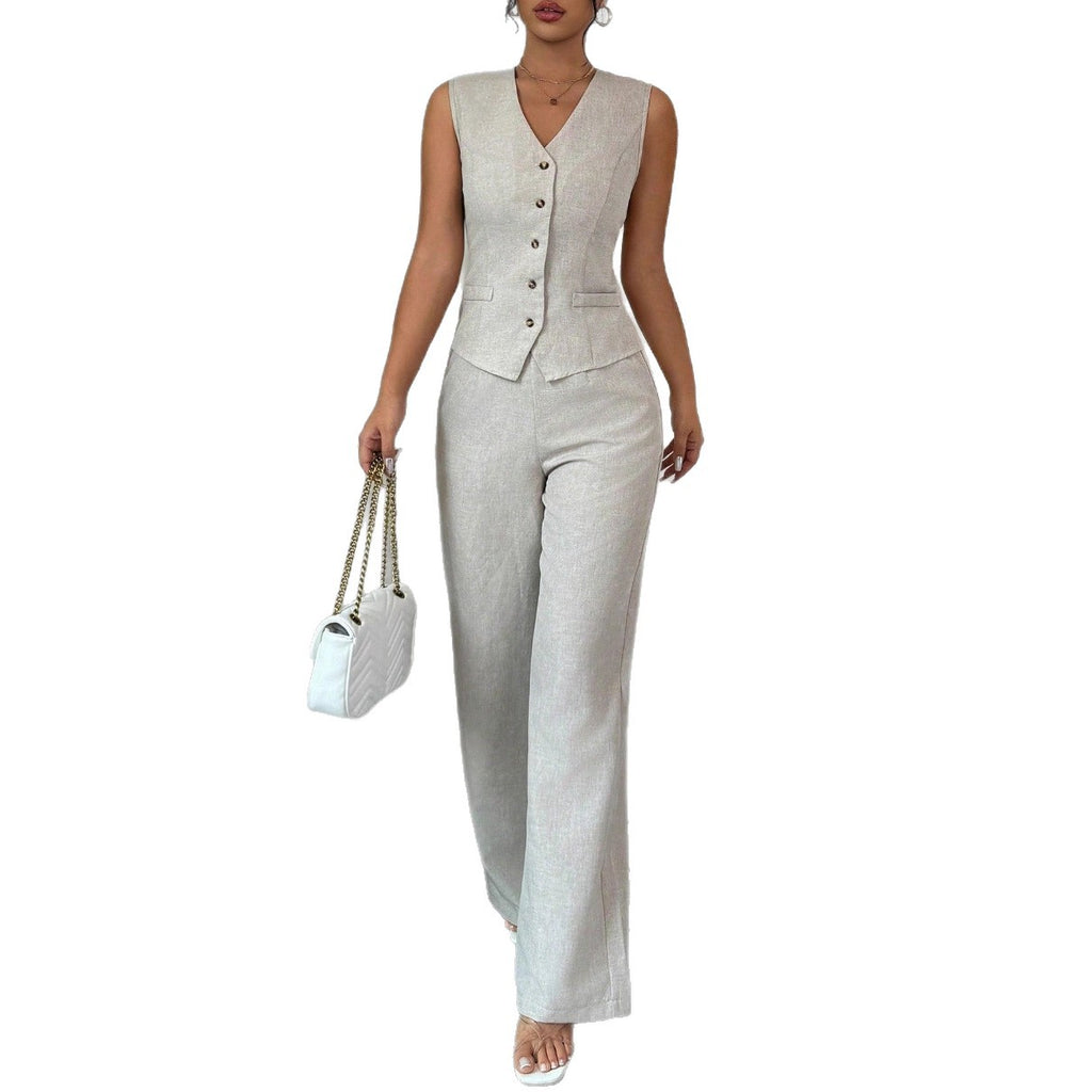 Commuter Sleeveless Vest Set Two-Piece Suit