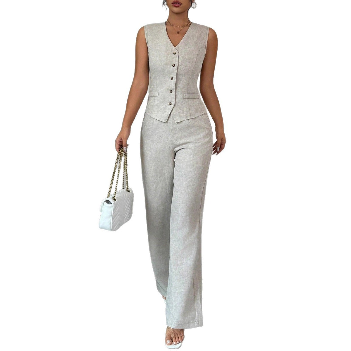 Commuter Sleeveless Vest Set Two-Piece Suit