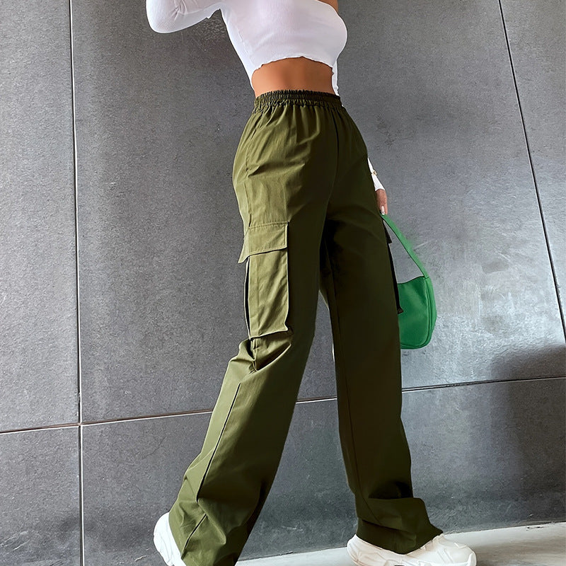 High-waisted Straight-leg Wide-leg Casual Workwear Pants