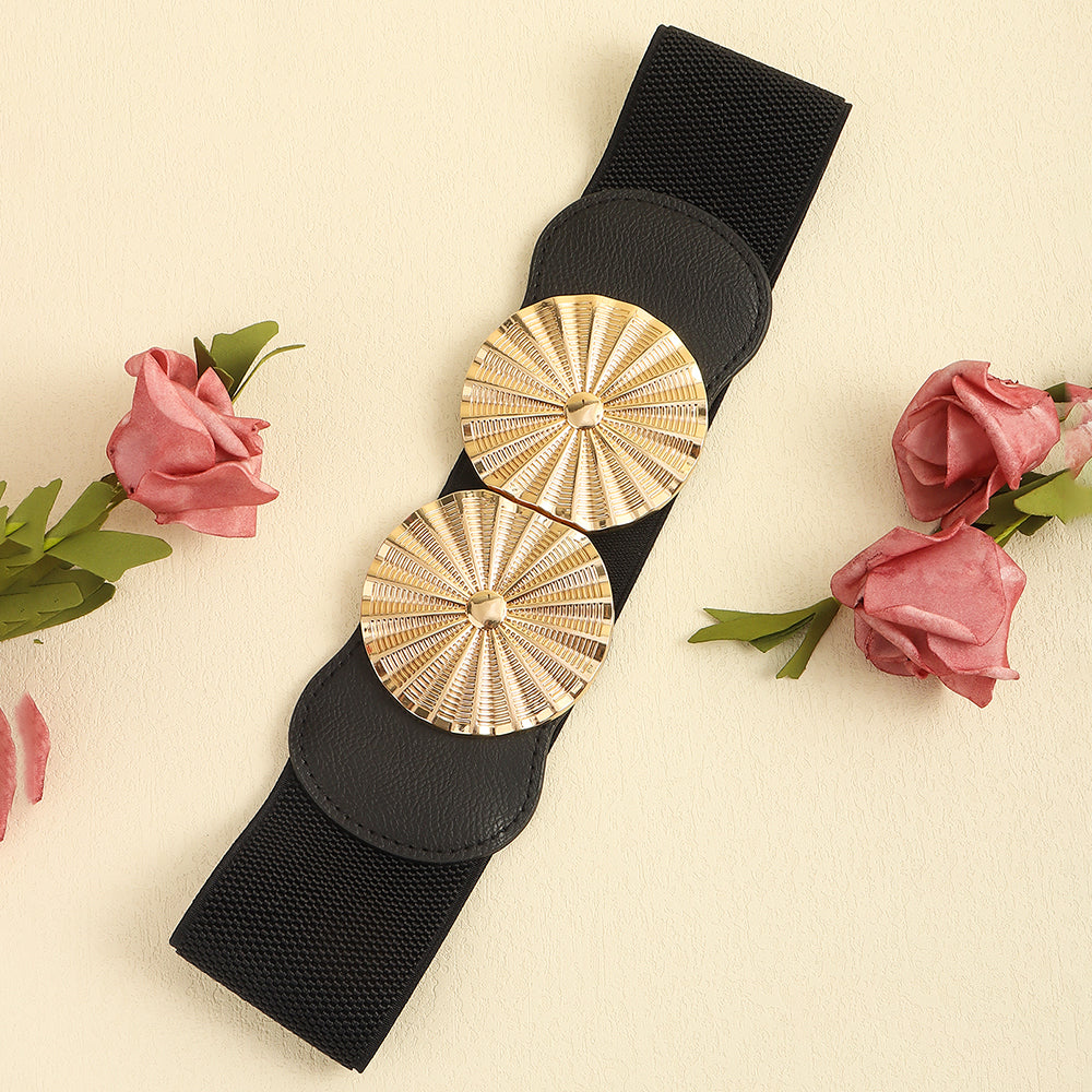 Women's Wide Belt with elastic metal circle detail