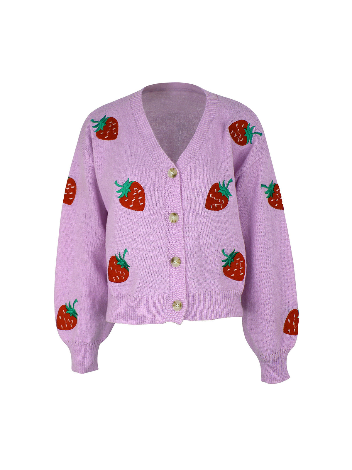 Long-sleeve Cardigan With Strawberry Embroidery Springautumn Jacket