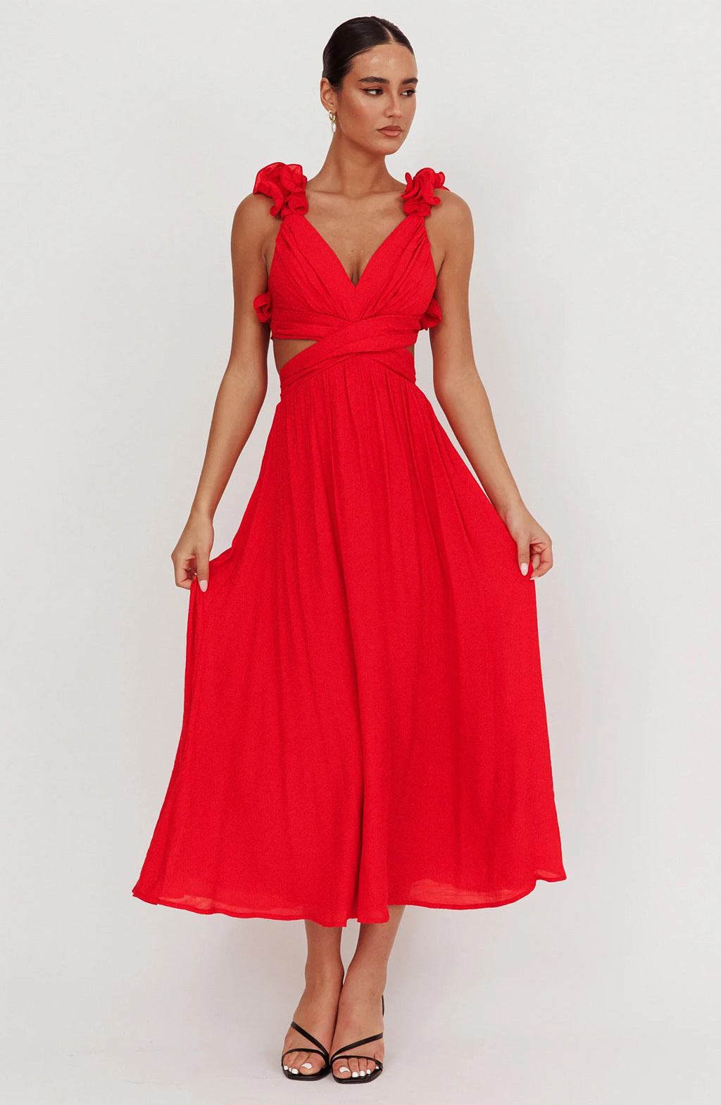 Women's Solid-Colored Casual Backless Cross-Strap Dress