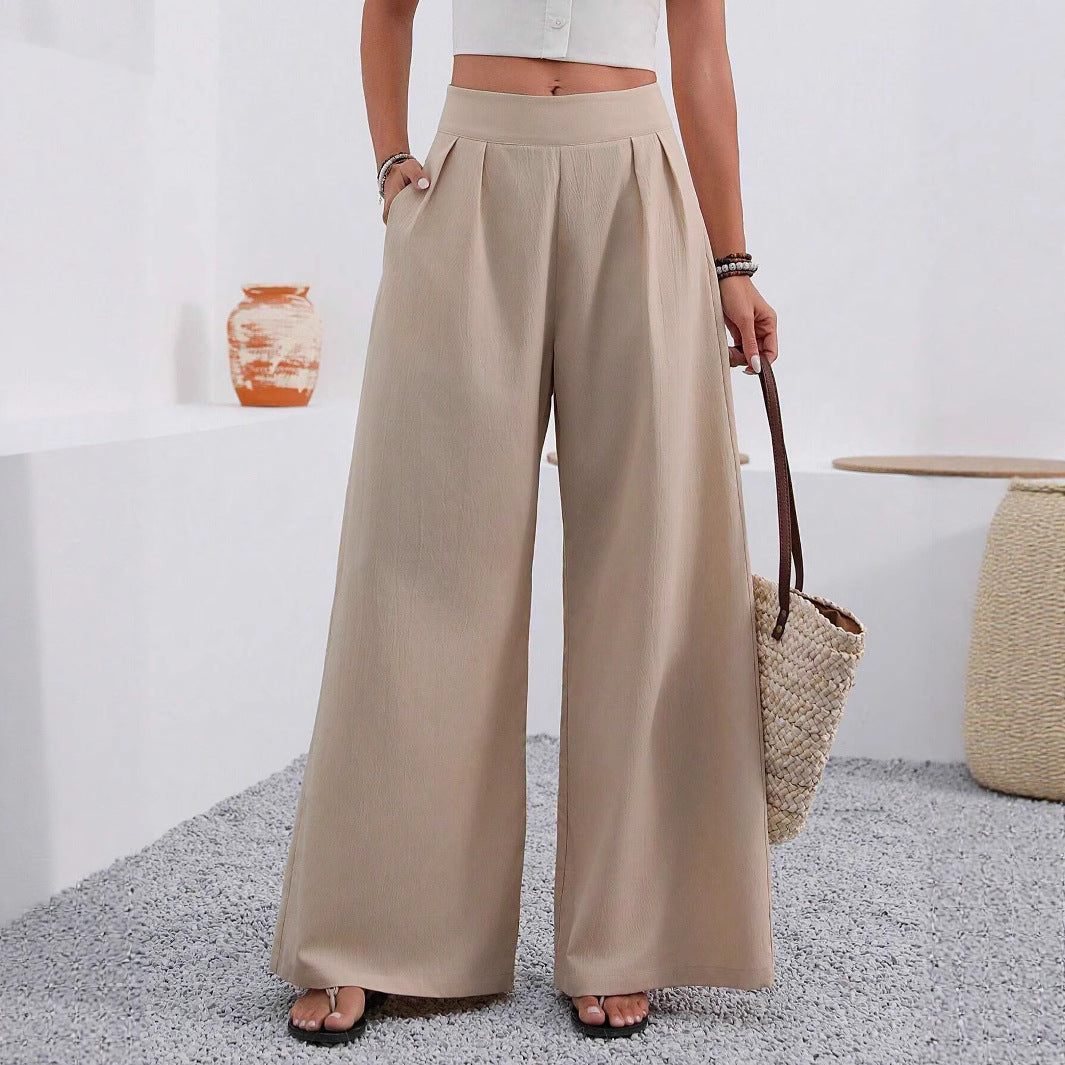 Pocketed High-waisted Fashionable Versatile Wide-leg Trousers Long Pants