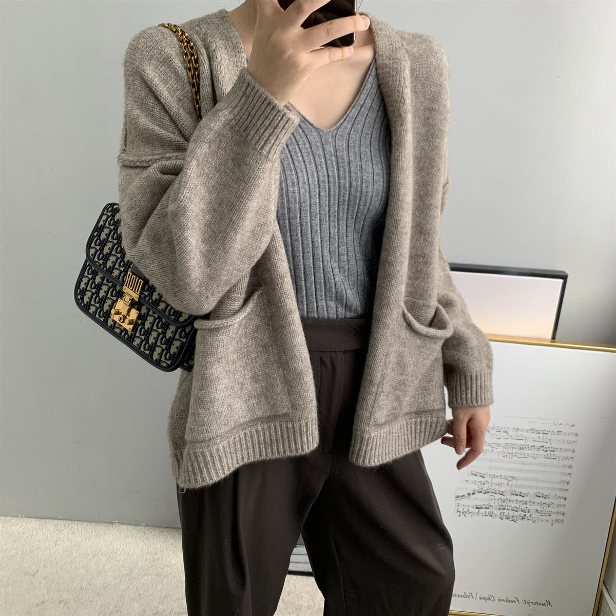 Casual Knitted Cardigan Laid-back Style Womens