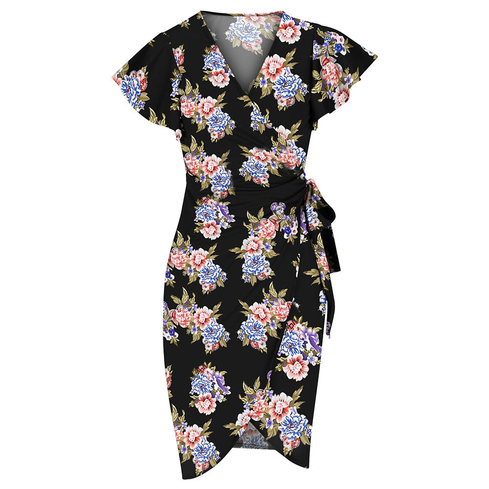 European And American-style V-neck Waist-cinching