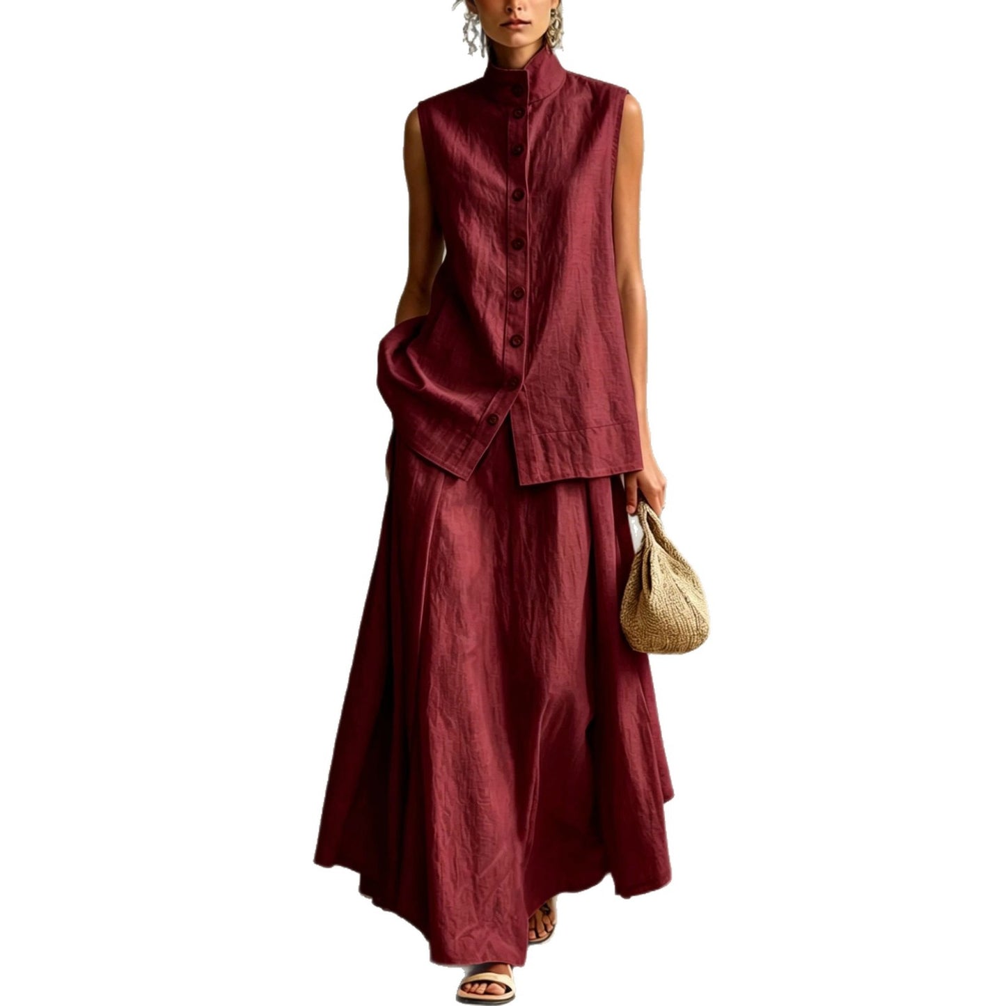 Solid-color Fashion Shirt Top Skirt Set