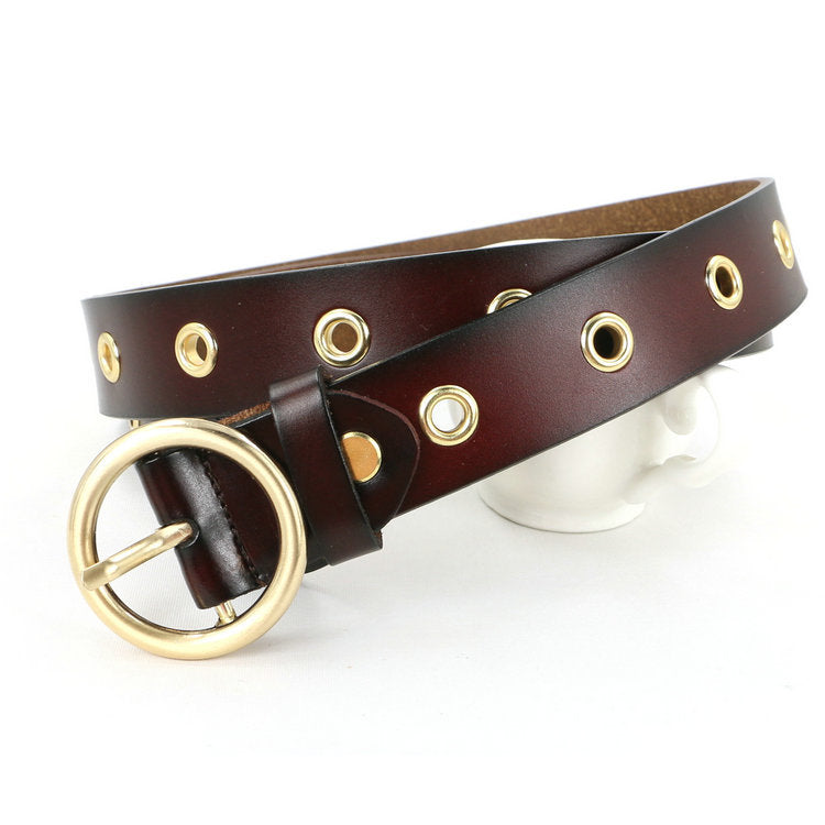 Classic Round Buckle Belt with jeans