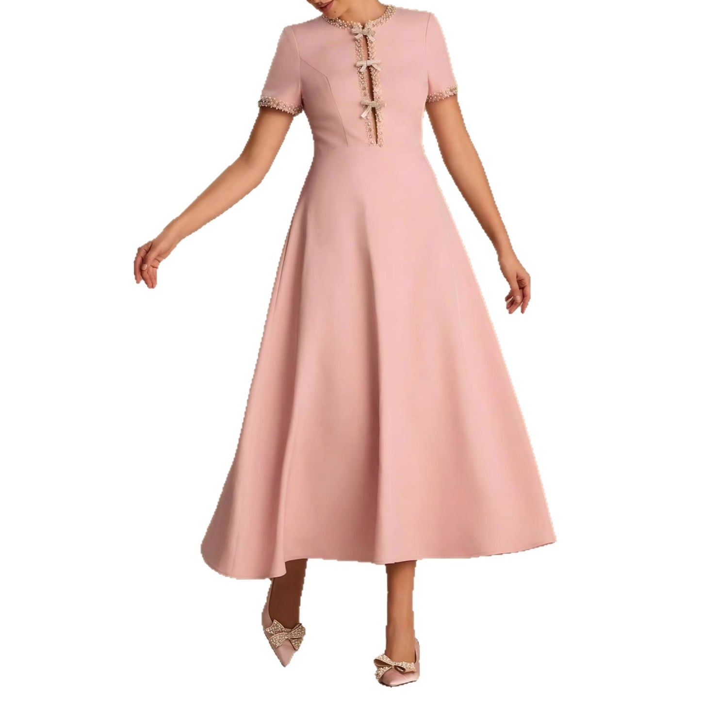 Womens Bow-Knot Short-Sleeve Casual Dress