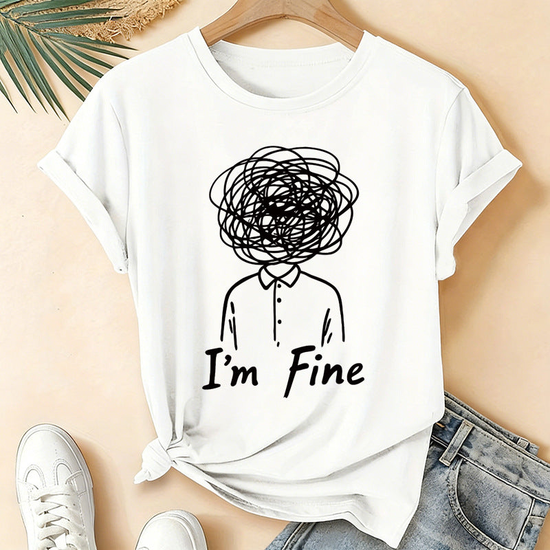 I'm Fine Creative Printed Loose Short-Sleeve