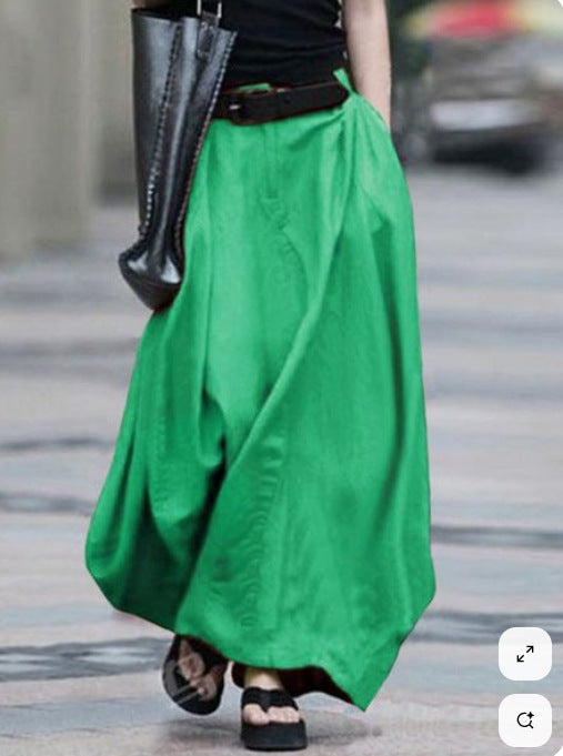 Womens Solid-color High-waisted Long Skirt