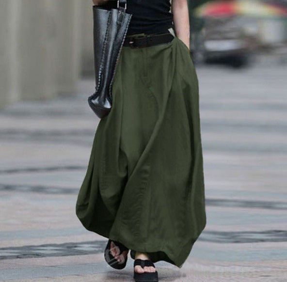 Womens Solid-color High-waisted Long Skirt