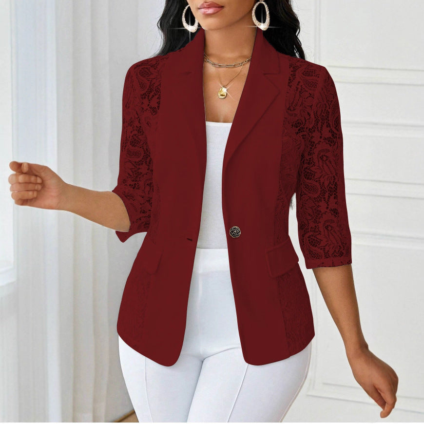 Lightweight Halflacepatched Singlebreasted Blazer Top