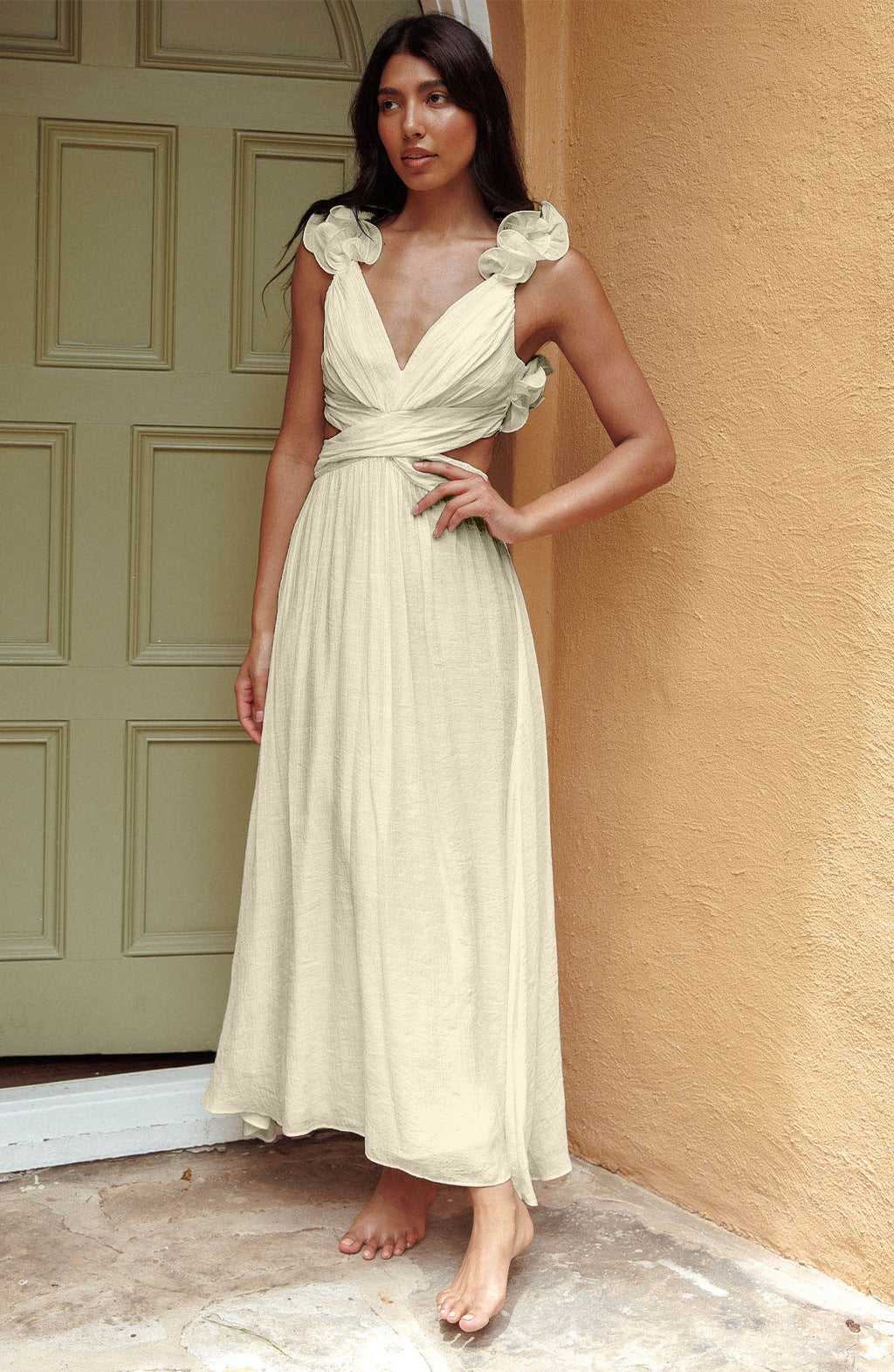 Women's Solid-Colored Casual Backless Cross-Strap Dress