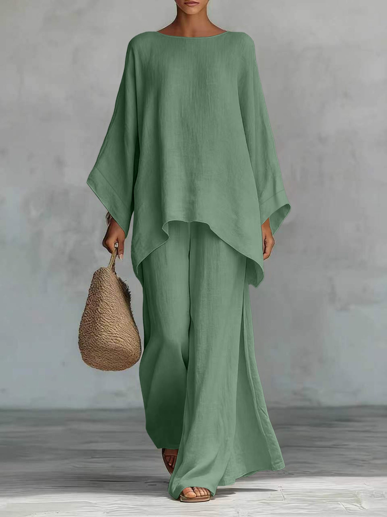Women's Loose Shirt And Wide-Leg Pants Set