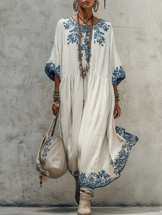 Elegant High-end Round-neck Printed Dress