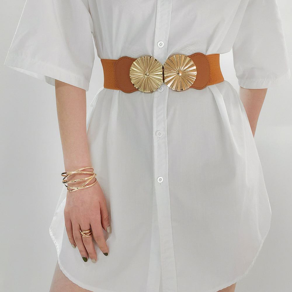 Women's Wide Belt with elastic metal circle detail