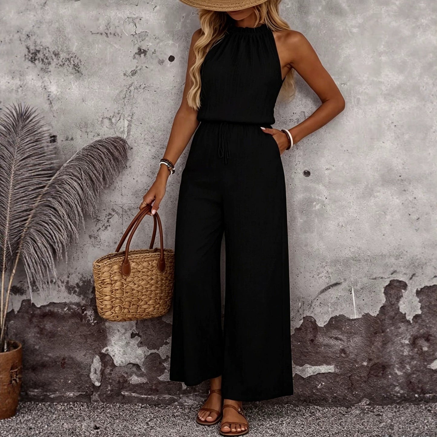 Womens Draped-Neck Vest And Casual Pants Set