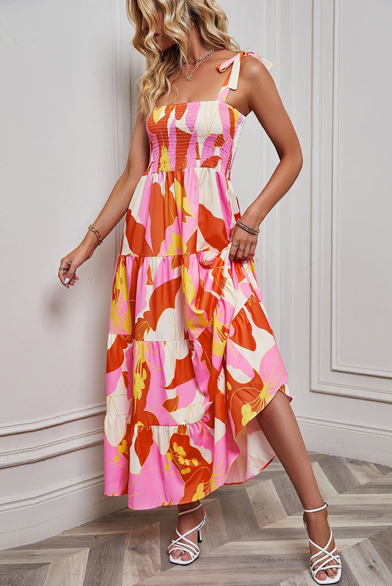Backless Printed Beach-style Halter Dress