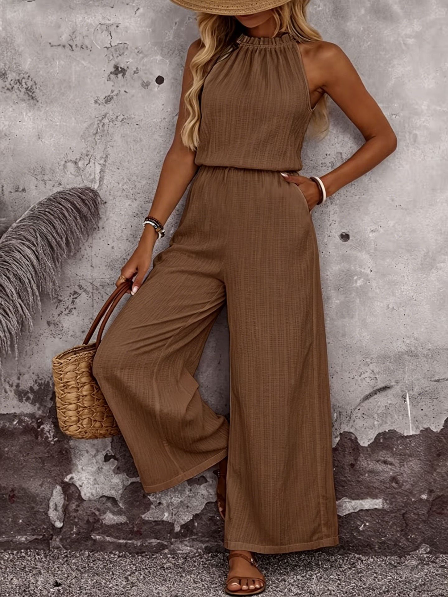Womens Draped-Neck Vest And Casual Pants Set