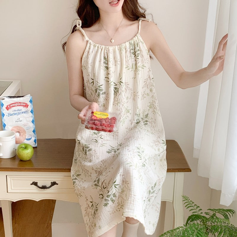 Sweet Cotton Yarn Style Mid-length Plus-size Slip NightdressLoungewear