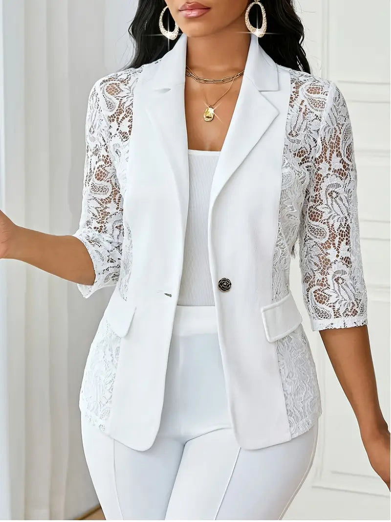 Lightweight Halflacepatched Singlebreasted Blazer Top