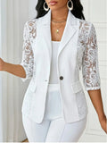 Lightweight Halflacepatched Singlebreasted Blazer Top