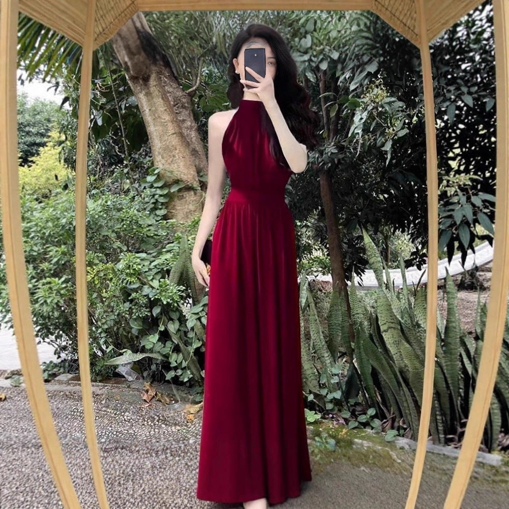 Womens Casual Sleeveless Halterneck Dress