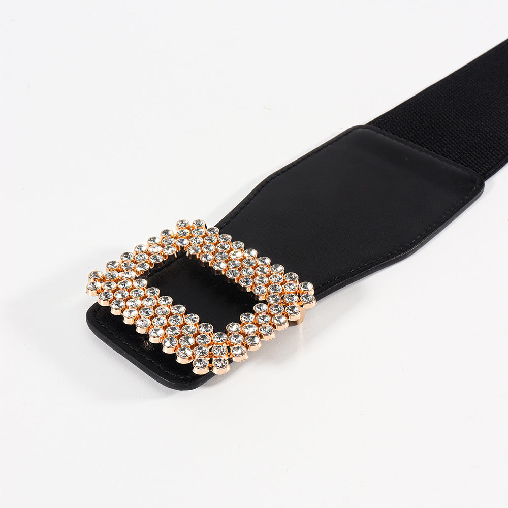 Black Rhinestone Elastic Waist Belt for Women