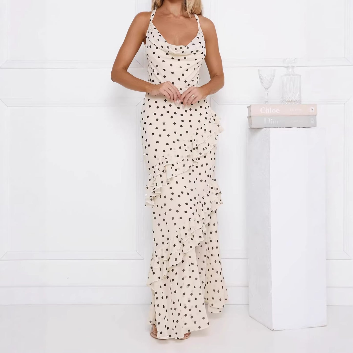 Waist-cinching Figure-flattering Sheer Dress With Ruffled Hem
