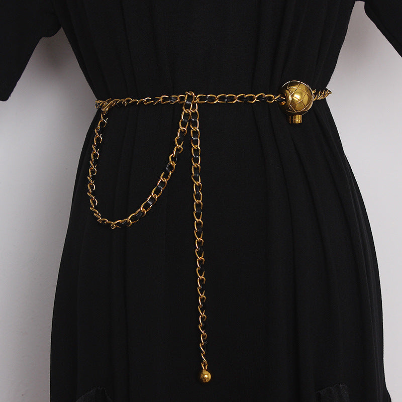 Small Golden Ball Waist Chain – Adjustable Retro Belt