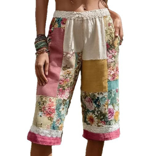 Womens Retro Floral Print Casual Shorts